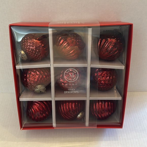Martha Stewart Christmas Ornaments Set of 9 Red Ornaments - Picture 4 of 4